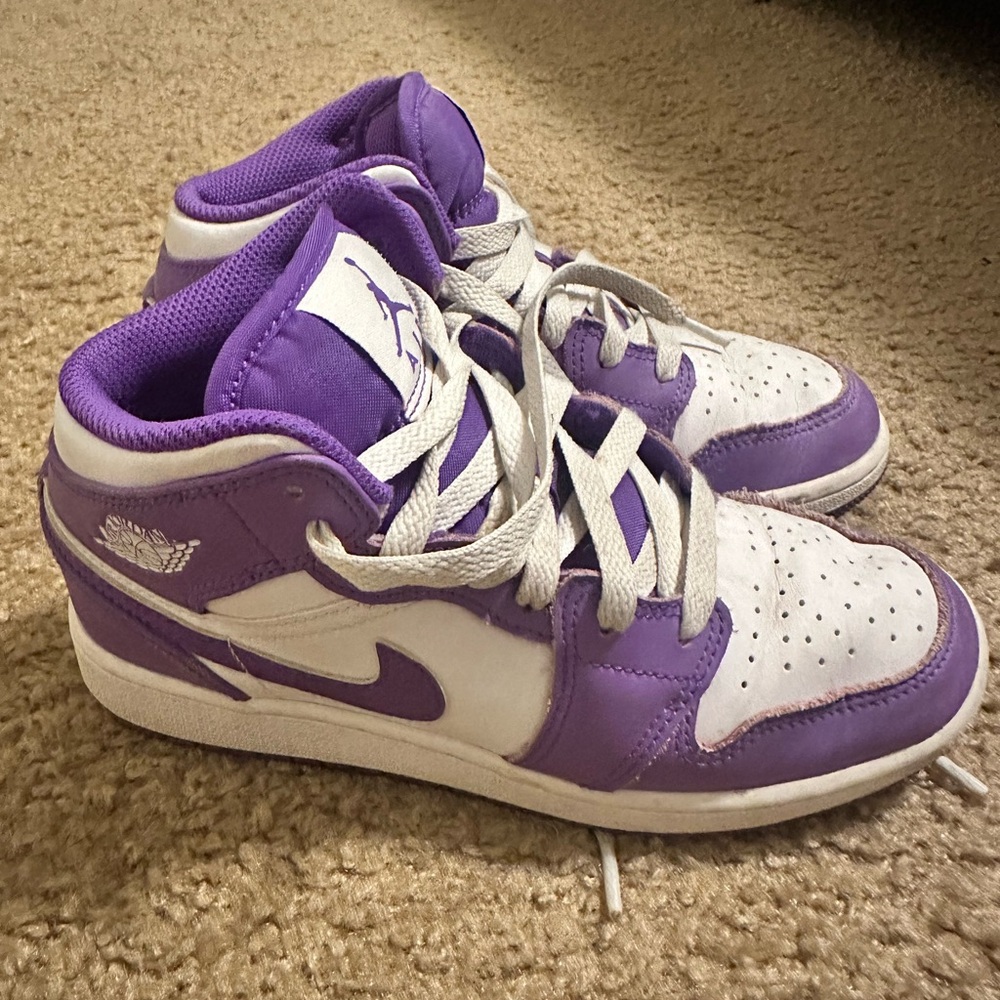 Jordan Purple and White Mid-Top Sneakers